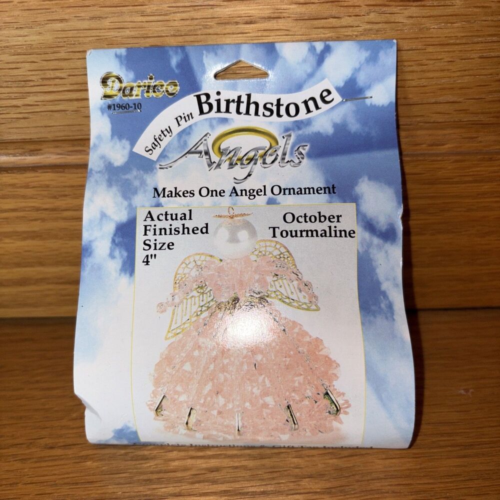 Vtg. Christmas ANGEL Ornament Kit October BIRTHSTONE Safety Pin Craft XMAS NOS
